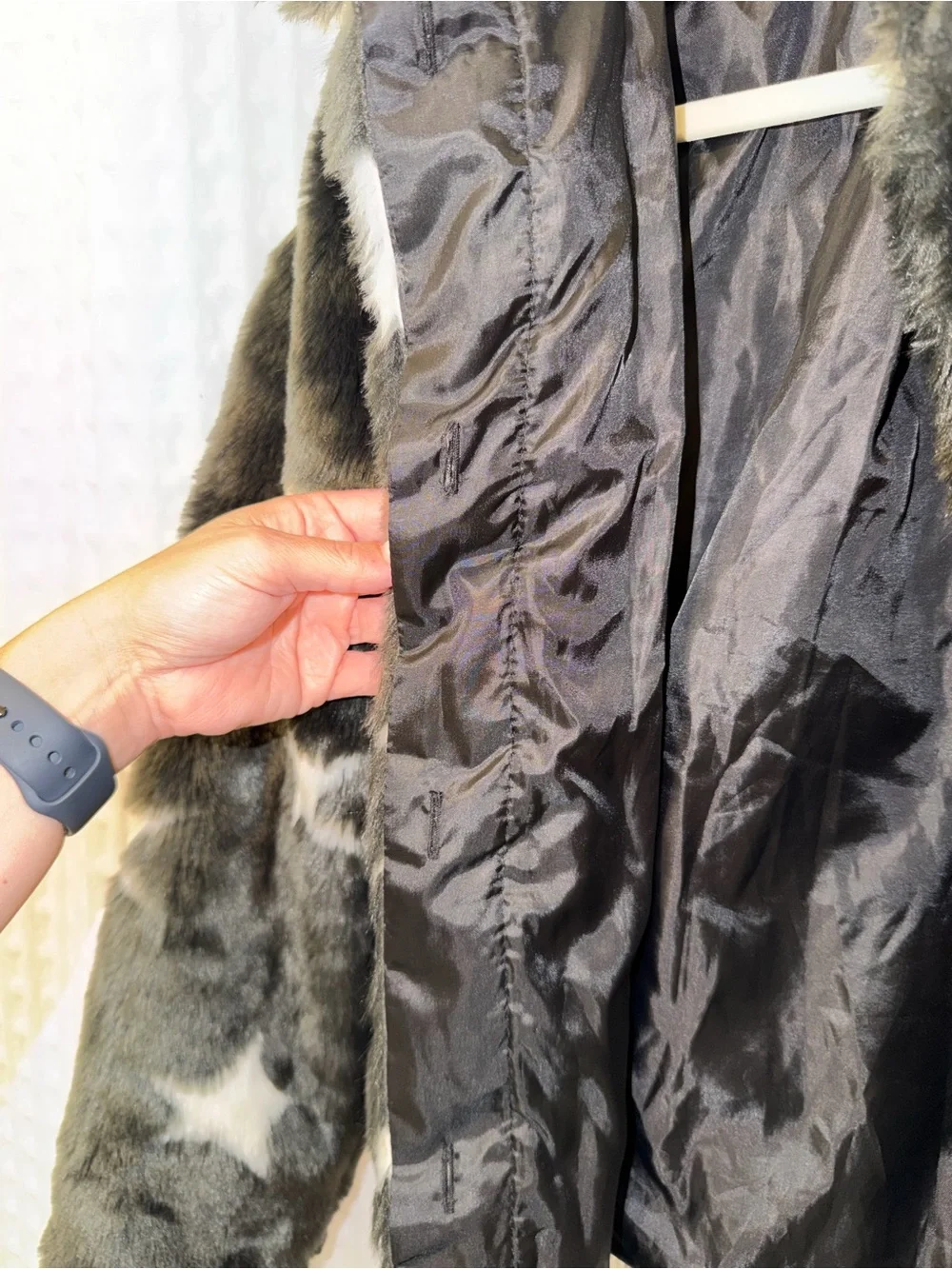 Epic Threads Star-Print Faux Fur Jacket - Gray & White